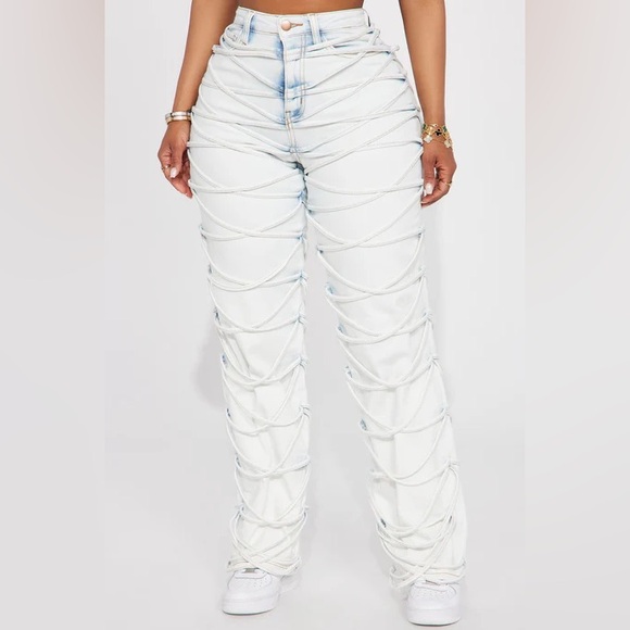 Bold Concepts Strappy Straight Leg Jeans - Light Wash - Picture 2 of 3